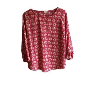Pixley Ellie 3/4 Sleeve Blouse Size L Elephant Print Office Novelty Chiffon Top